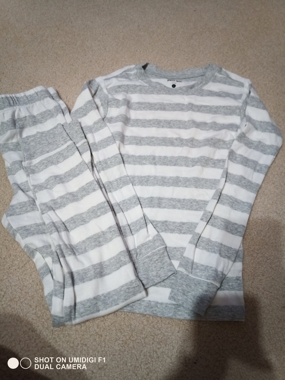 Kids Gray & White Striped Long-Sleeve Cotton Pajama Set